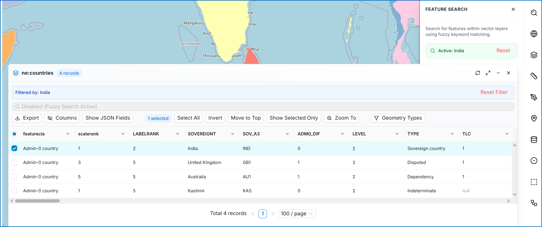 Attribute Table Operations Toolbar