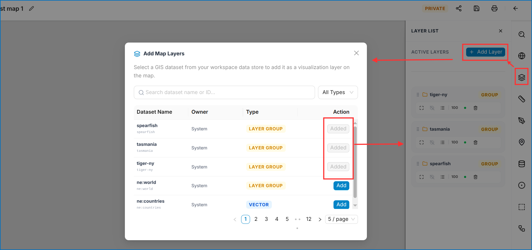 Add Layers from Available Layers Table