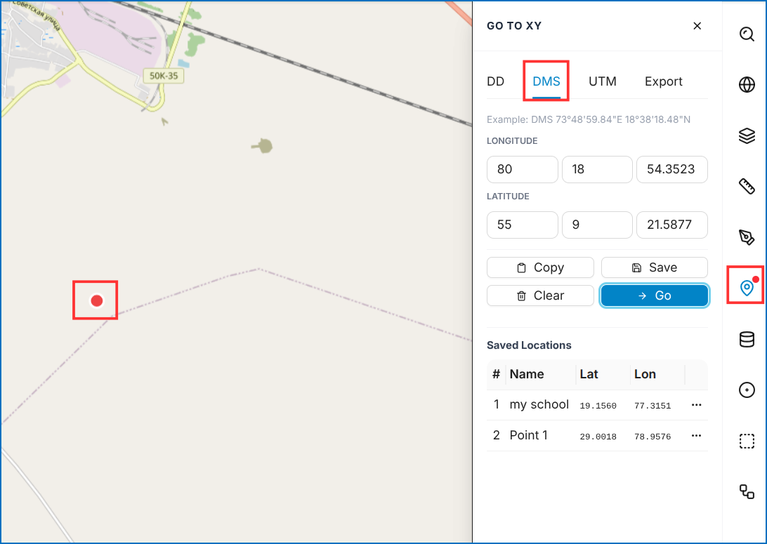 GO TO XY - Degrees, Minutes, and Seconds (DMS)