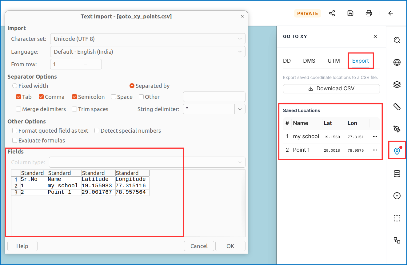 GO TO XY - Export Saved Locations to CSV