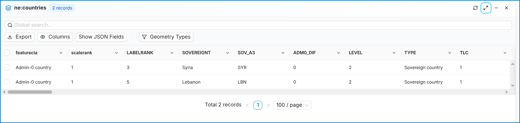 Buffer Query Results Table