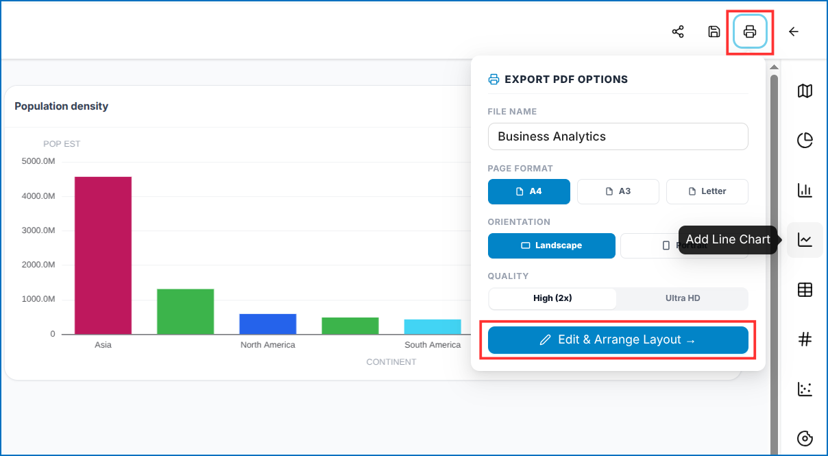 Export PDF Options for Dashboard