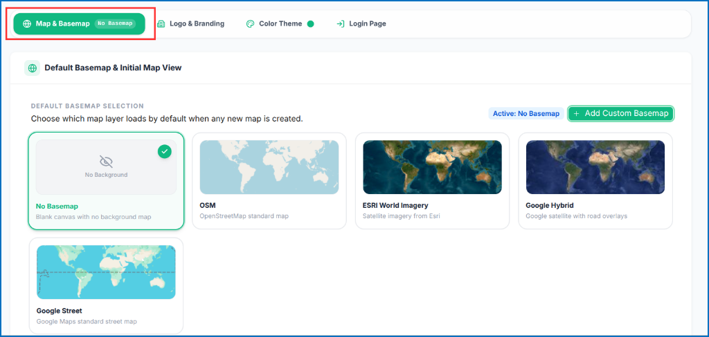 Default Basemap Selection